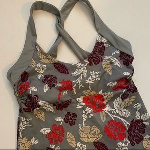 Patagonia Morning Glory Dress Gray Floral Racer Cross Back with Shelf Bra size S